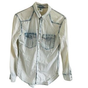 H&M Acid Wash Light Blue Denim Snap Button Shirt